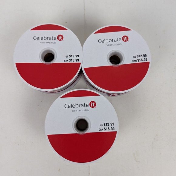 Christmas Presents Gifts Wired Holiday Ribbon 1 1/2 In 30 Ft Celebrate Lot of 3 - Picture 2 of 4